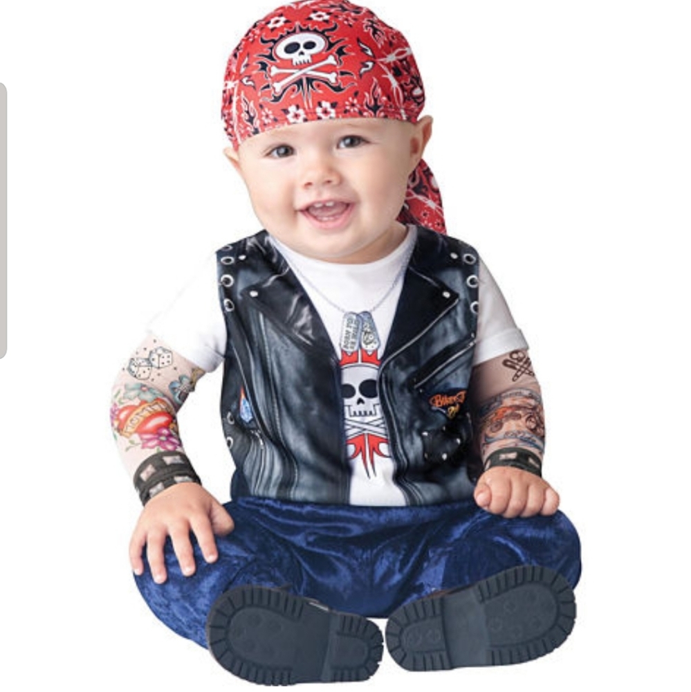 Biker boy costume with tattoo sleeves
